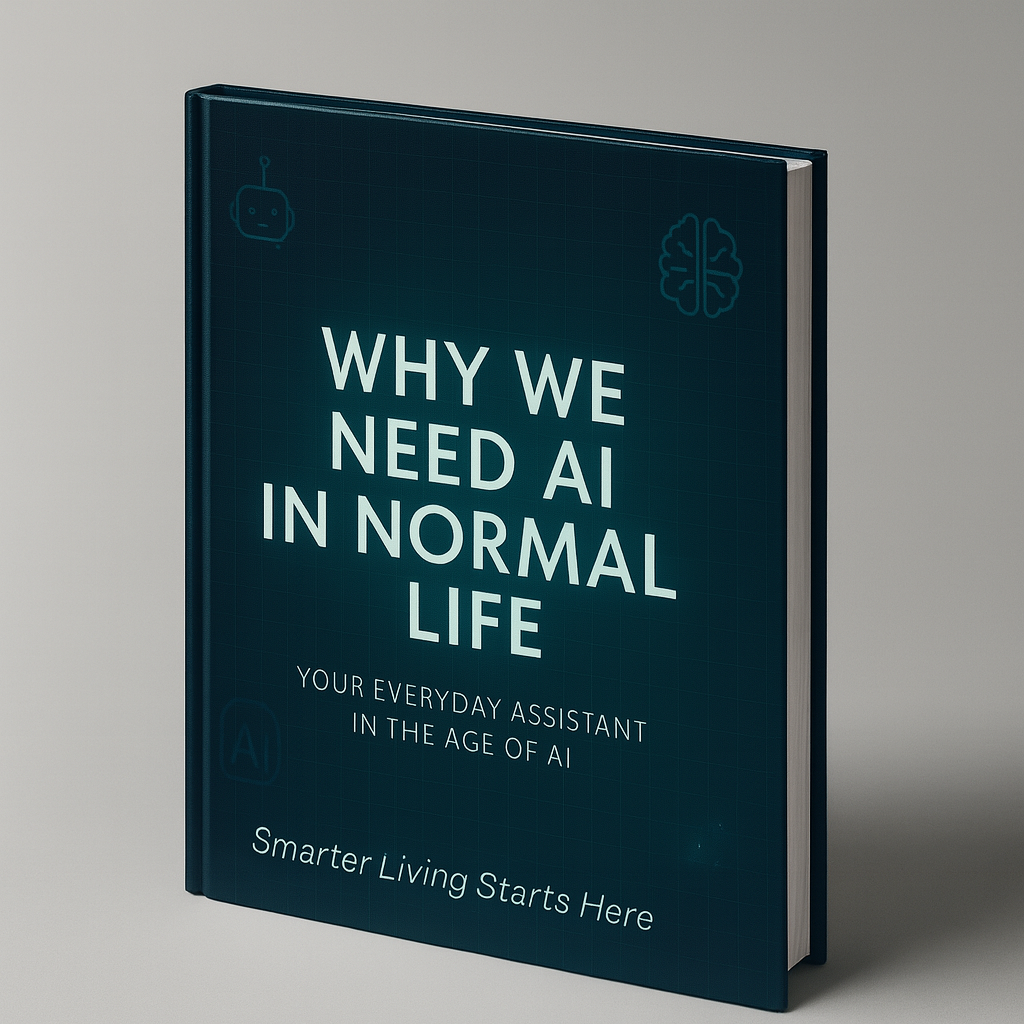 Book titled 'Why We Need AI in Normal Life' on a gray background