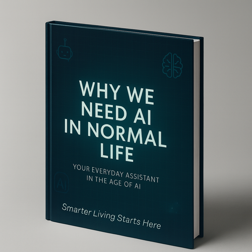 Book titled 'Why We Need AI in Normal Life' on a gray background